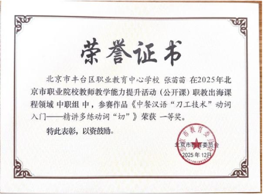 张苗苗获奖证书