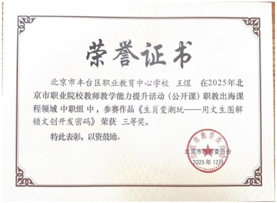 王煜获奖证书